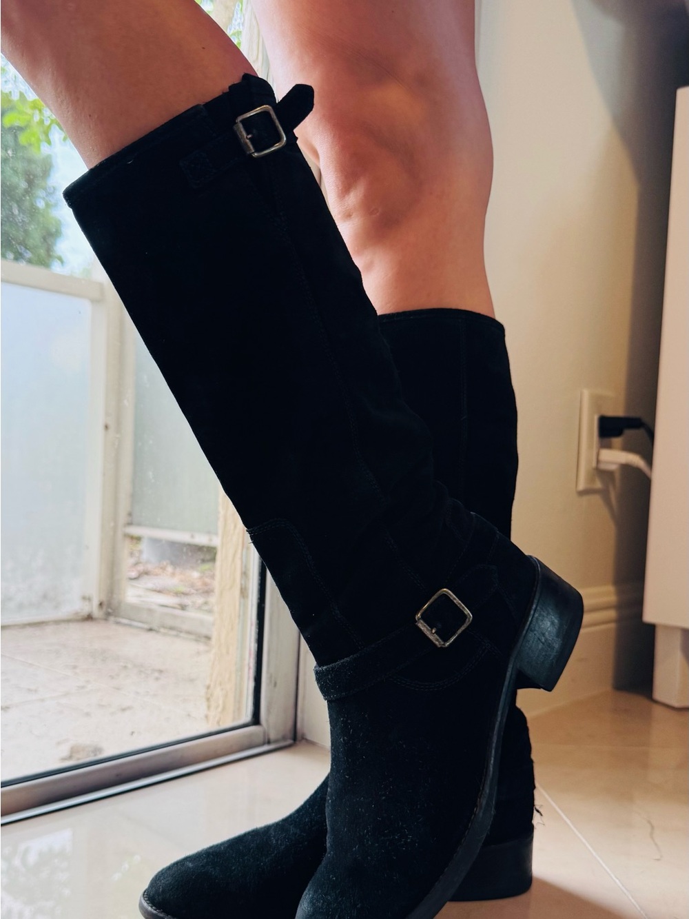 Vero Cuoio Black Suede Over-the-Knee Buckle Boots